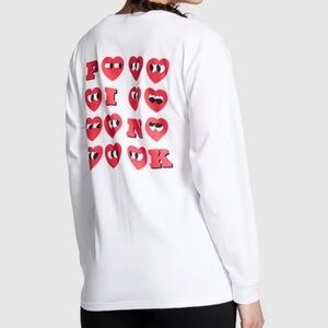 New PINK Victoria's Secret White Long Sleeve Tee with Red Hearts NWT